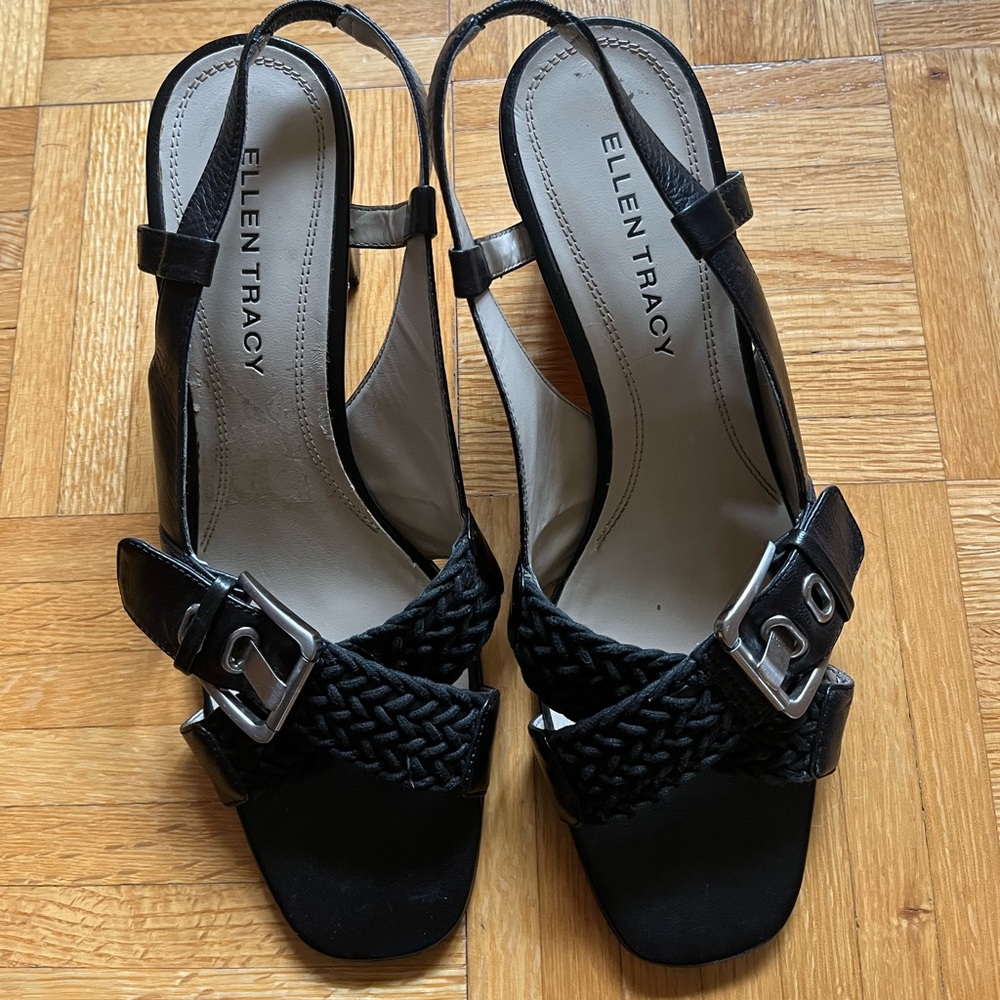 Ellen Tracy Black Woven Slingback Sandals in Size 9